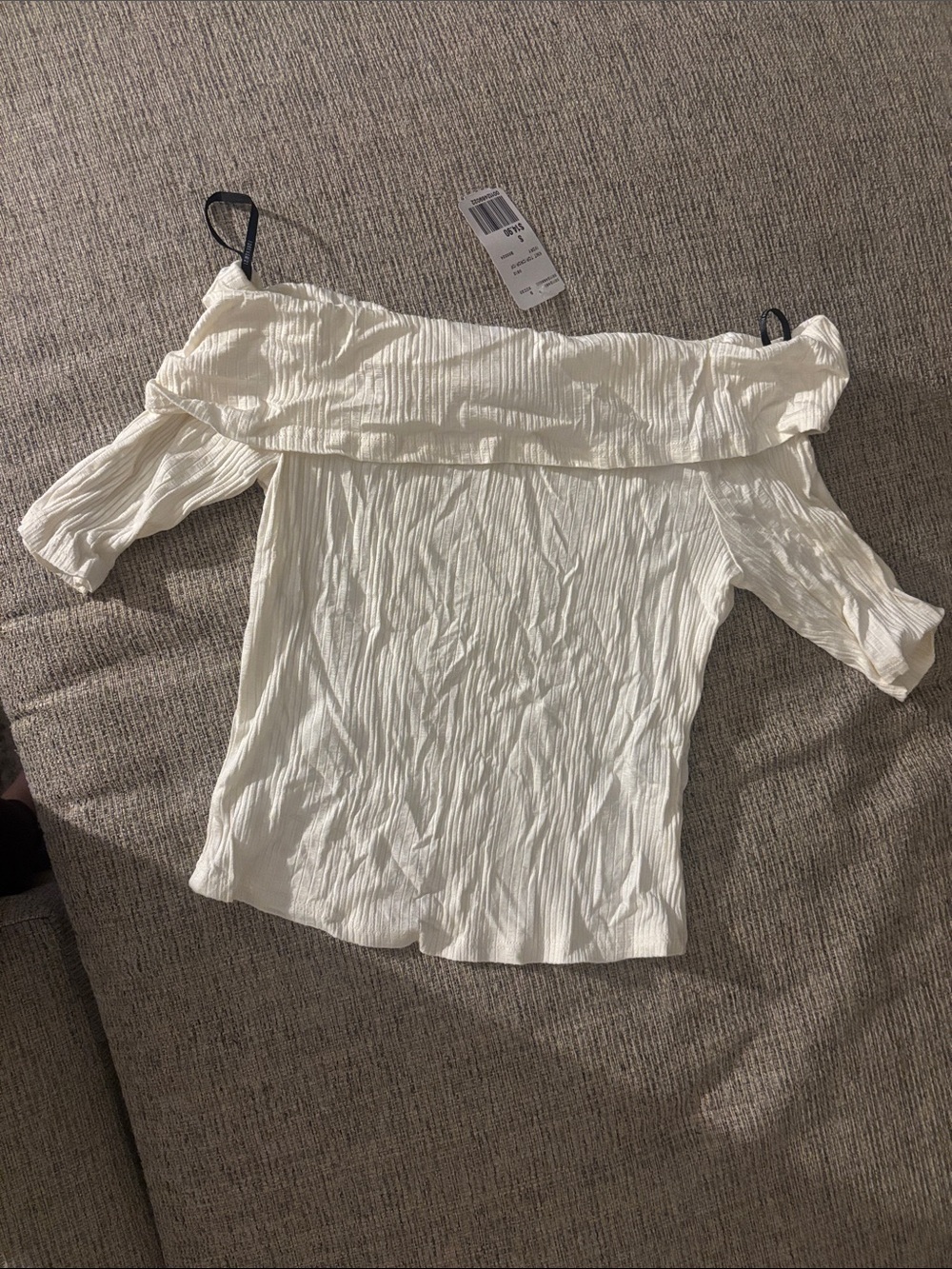 Forever 21 White Off-Shoulder Crinkle Crop Top
